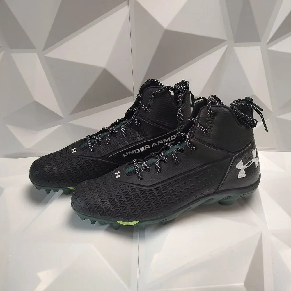 Under Armour Mens Football Cleat 16 Black Green Shoe Lacrosse Spine Hammer - Picture 9 of 11